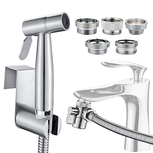 Sink Sprayer Hose Attachment for Faucet, Faucet Head Replacement with 5 Adapters, 59" Hose and Holder - for Feminine Hygiene, Baby Diaper Cleaning & Pet Bathing