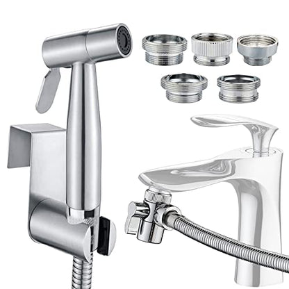 Sink Sprayer Hose Attachment for Faucet, Faucet Head Replacement with 5 Adapters, 59" Hose and Holder - for Feminine Hygiene, Baby Diaper Cleaning & Pet Bathing