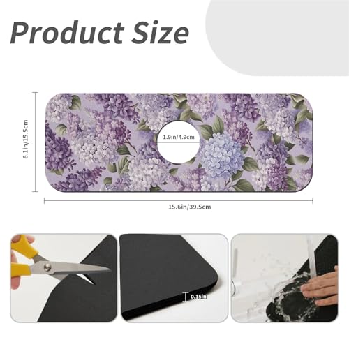 Faucet Fast Absorbent Pad - Lavender Lilac Hydrangea , Suitable For Kitchen, Bathroom, Island And Other Scenes - color: Lavender Lilac Hydrangea