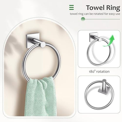 5 Pieces Brushed Nickel Towel Bar Set,Towel Racks for Bathroom Stainless Steel Wall-Mounted Bathroom Hardware Accessories Set 23.6 Inch Towel Holder - color: Brushed Nickel