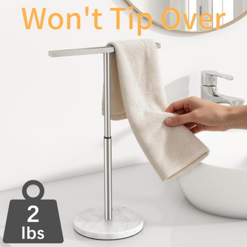STWWO Hand Towel Stand, 11~18.8IN Adjustable Marble Base Brushed Nickel | for Bathroom, Kitchen & Countertop, T-Shape, Stainless Steel, with Sturdy Base - color: Brushed Nick(marble)