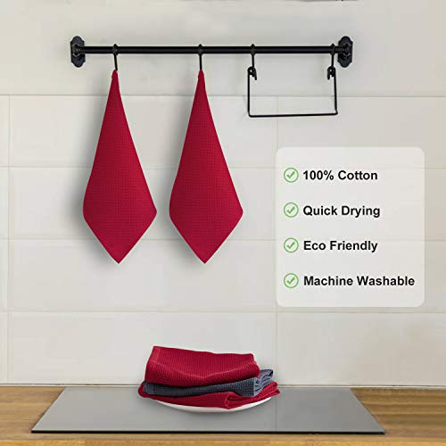 joybest Cotton Kitchen Towels, 4-Pack Waffle Weave Ultra Soft Absorbent Dish Towels Quick Drying Kitchen Dish Cloths, 18 in x 28 in, Red - color: Red, size: 18 in x 28 in