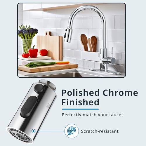 Pull Down Faucet Head Replacement Chrome, Pull Out Kitchen Faucet Spray Head Sprayer Sink Nozzle with 9 Faucet Adapter, American Standard for G1/2 Male Connector - color: Polished Chrome