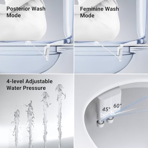 Bidet Attachment for Toilet Seat Sprayer - Non Electric Dual Nozzle with Cold Water - Self Cleaning Toilets Bathroom Spray for Butt Wash - Easy Slim Adjustable Pressure Control Rv Bidets Gifts - color: Black