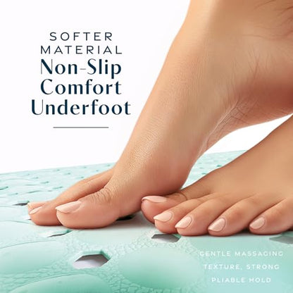 SlipX Solutions 39"x16" Power Grip Non Slip Bathtub Shower Mat, Seafoam | Stronger Wet Surface Protection, Soft Under Foot, 265+ Suction Cups, Large Drainage Holes - color: Solid Seafoam