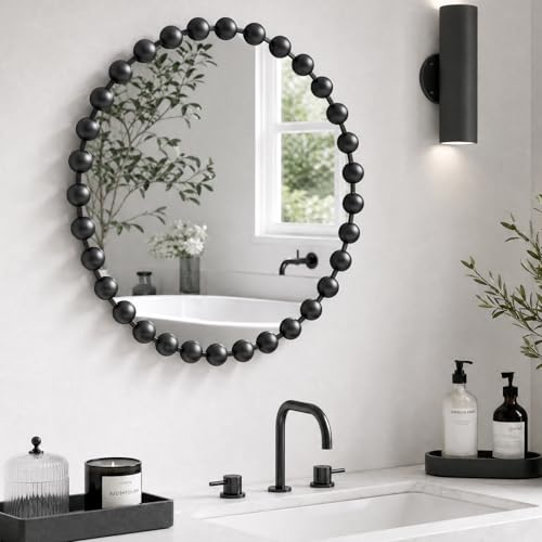 Madison Park 27 inch Black Round Mirror, Round Mirrors for Wall Decor, Metal Frame Circle Mirror for Bathroom, Living Room, Round Wall Metal Art Mirror - color: Black, size: 27"L x 27"W