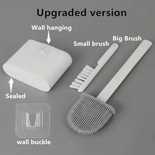Silicone Toilet Brush Set with Holder,Wall Mounted for Bathroom RV Camper Home,Space-Saving & Hygienic Cleaning Tool,Easy to Install,Grey