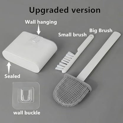 Silicone Toilet Brush Set with Holder,Wall Mounted for Bathroom RV Camper Home,Space-Saving & Hygienic Cleaning Tool,Easy to Install,Grey