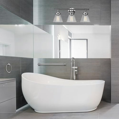 Globe Electric 51234 5-Piece All-in-One Bathroom Set, Chrome, 23" 3-Light Vanity Wall Light with Clear Glass Shades, Towel Bar and Ring, Robe Hook, Toilet Paper Holder, Beauty Room Accessories - color: Chrome, Parker