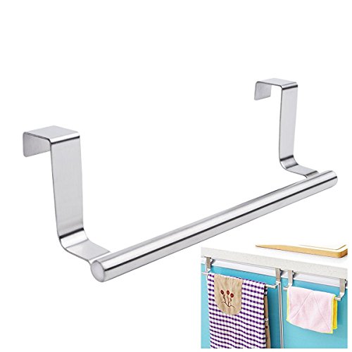 Mziart Modern Towel Bar with Hooks for Bathroom and Kitchen, Brushed Stainless Steel Towel Hanger Over Cabinet (9 inch) - size: 9 inch