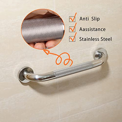 Rockgoya Shower Grab Bar, 2 Pack 12 Inch Bathroom Grab Bar, 304 Stainless Steel 1.25" Diameter Anti-Slip Handicap Grab Bar Support Shower Rail Senior Handrail Shower Safety Bar Handle - size: 12 Inch
