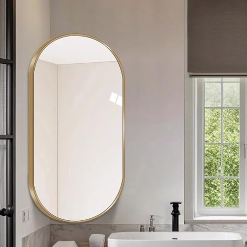 Swivel Corner Bathroom Mirror Oval Wall Mounted Corner Mirror 360° Rotation Modern Vanity Makeup Mirror with Swivel Bracket Aluminum Frame for Living Room Vertical & Horizontal(Gold,W11.8xH23.6in) - color: Gold, size: W11.8xH23.6in