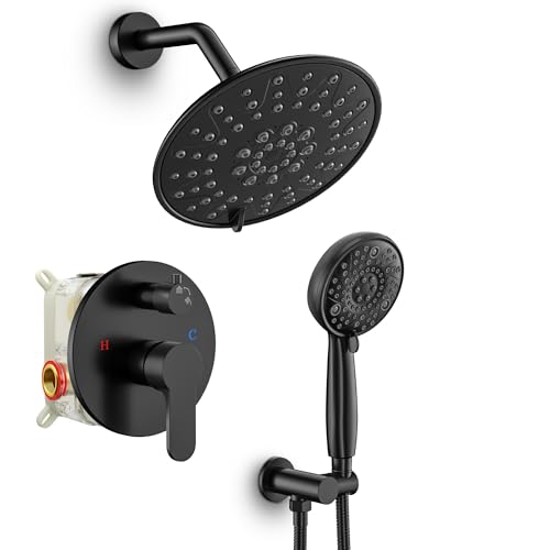 SR SUN RISE Shower Faucet - 8 Inch Multifunctional High Pressure Shower Head System with Handheld Shower Head Fixtures - Valve Included - Matte Black - color: Matte Black, size: 8 Inch
