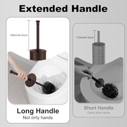 Bronze Toilet Brush and Holder，Extra Long Handled Toilet Brush for Bathroom，Stainless Steel Heavy Duty Toilet Bowl Brush,Removable Inner Bowl,Deep Cleaning Dense Bristles Cleaner Brush -Space Saving - color: Bronze