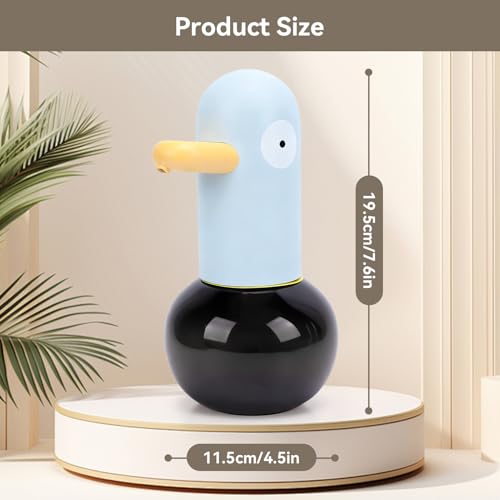 Cute Duck Automatic Foam Soap Dispenser, USB Rechargeable Touchless Hand Soap Dispenser Hand- Free Shampoo Dispensers for Bathroom, Kitchen Countertop, Preschool, 13.5oz