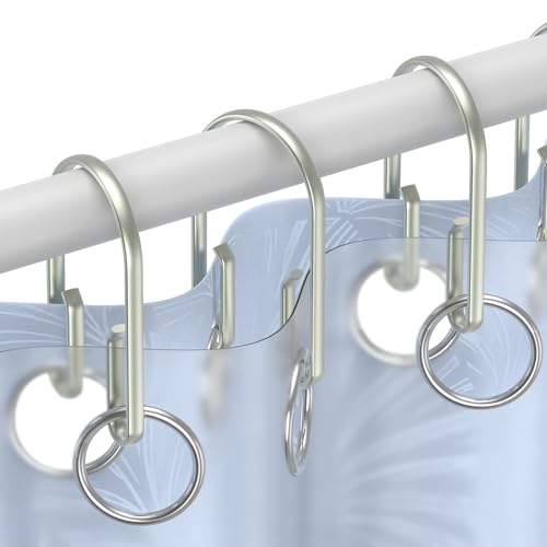 Shower Curtain Hooks Rings ，Double Sided Shower Curtain Hooks Rust Proof，12 pcs Shower Hooks for Inside Shower，Smooth Sliding Anti-Drop Double Shower Rings for Curtain (Nickel) - color: Nickel