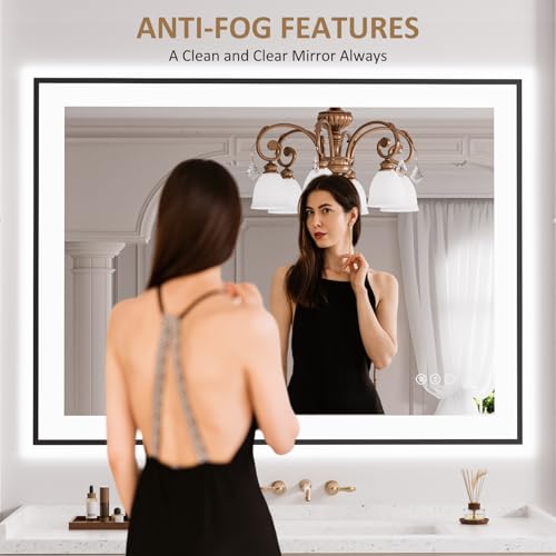 LOAAO 40"X30" LED Bathroom Mirror Black Framed | Anti-Fog, Dimmable, Memory Function, Tempered Glass, Lighted Vanity Mirror for Wall - size: 40"L x 30"W