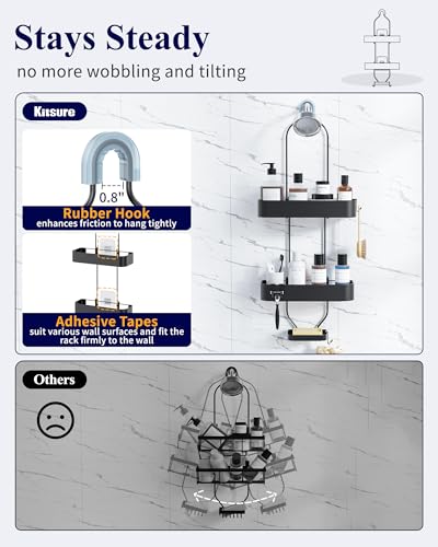 Kitsure Shower Caddy Hanging, No-Drill Bathroom Shelves, Black, 28.5" H | Bathroom Organizers and Storage, Wobble-Free Shower Organizer with Adhesive Tapes, Rust-Proof Shower Storage for Toiletries