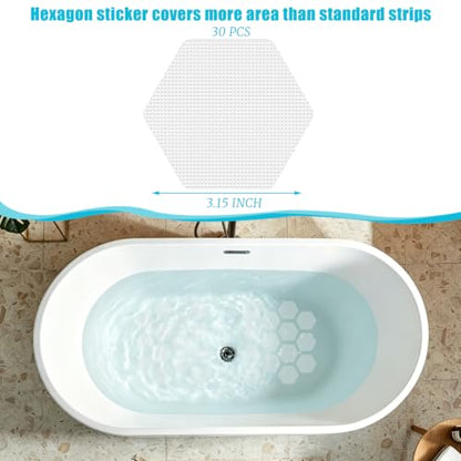 ZUFECY 30 Pack Clear Non-Slip Shower Floor Stickers, Transparent Anti-Slip Pads for Bathtub and Shower, with Scraper Tool