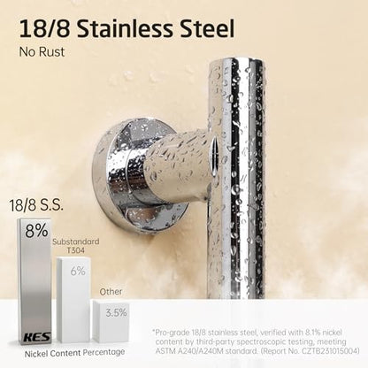KES Adjustable Shower Head with Slide Bar, Handheld Shower Head Holder 5 Function with Extra Long Hose System Set, Wall Mount 18/8 Stainless Steel Polished Finish, F204-PS-C1 - color: Polished Silver