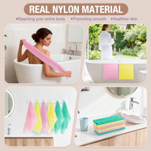 African Net Sponge 6Pcs Multi Color Spa Exfoliating Body Scrub | Fast Drying African Bath Net, Gentle Exfoliating Scrub for Full Body & Back Spa Shower - color: Green, Pink, Yellow