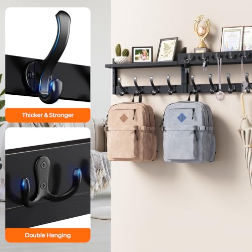 Evermagin 35" Coat Rack Wall Mount with Shelf & 13 Hooks, Entryway, Black | Wooden Wall Mounted Coat and Key Rack with Hooks, Key Hanger with Mail Holder for Living Room, Mudroom, Bedroom - color: Black, size: 35 inch