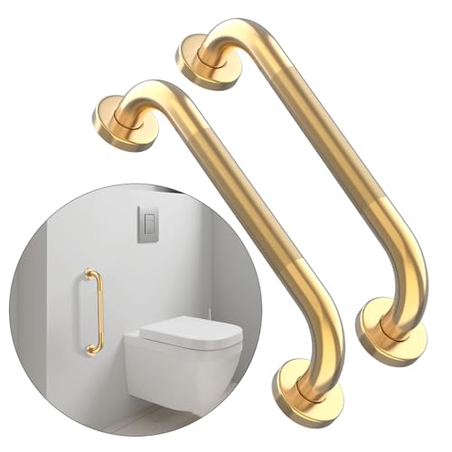 20 Inch Anti Slip Shower Grab Bar Gold, Munzong Bathroom Bar Handles | Knurled Bathroom Balance Bar Heavy Duty Safety Hand Rail Support Handicap Elderly Injury Senior Assist Bath Handle - color: Gold, size: 20 Inch-2 Pack
