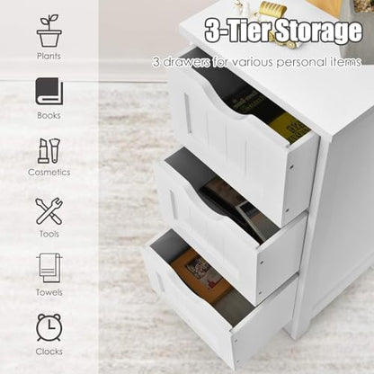 Floor Cabinet with 3 Drawers, Freestanding Side Storage Organizer, Wooden Storage Cabinet for Bathroom Home Office Living Room(White)