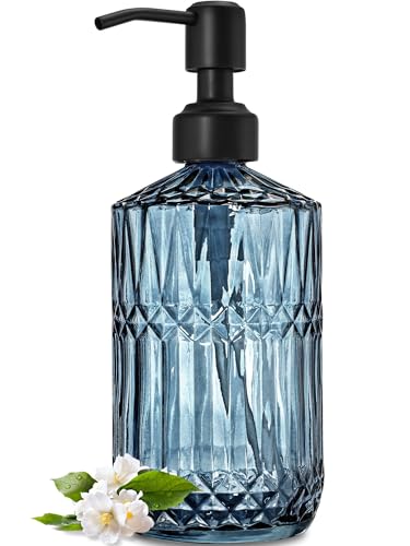 JASAI 18 Oz Blue Soap Dispenser with Black Rust Proof Pump | Refillable Bathroom Soap Dispenser with Thick Glass, Kitchen Soap Dispenser for Hand Soap, Dish Soap, Lotion.(Blue) - color: Blue-black Pump, size: 1Pack