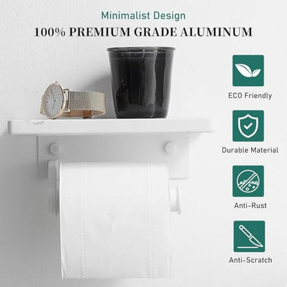 Hoimpro Toilet Paper Holder Wall Mounted, Marble Tissue Roll Rack | White | Natural Marble Shelf Hand Paper Roll Holder, for Bathroom Kitchen Washroom Bedroom Aluminum - color: White