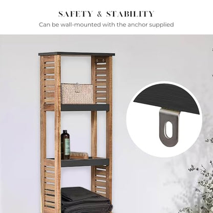 Tall Bathroom Storage Cabinet, Vented Door, Linen Tower, Slim, Brown-Gray | Engineered Wood, Art Deco, Space-Saving Bathroom Storage, Easy Assembly, Fits Small Bathrooms, Laundry, Hallway