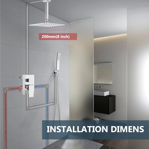 Aolemi Ceiling Mount Shower System Rain Shower Head with Handheld Spray High Pressure Shower Faucet Set Rough-in Valve Shower Trim Kit Included Bathroom Polish Chrome 8 Inch Ceiling Shower Head - color: Chrome, size: 8 Inch Ceiling Shower Head