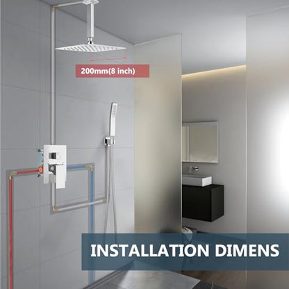 Aolemi Ceiling Mount Shower System Rain Shower Head with Handheld Spray High Pressure Shower Faucet Set Rough-in Valve Shower Trim Kit Included Bathroom Polish Chrome 8 Inch Ceiling Shower Head - color: Chrome, size: 8 Inch Ceiling Shower Head