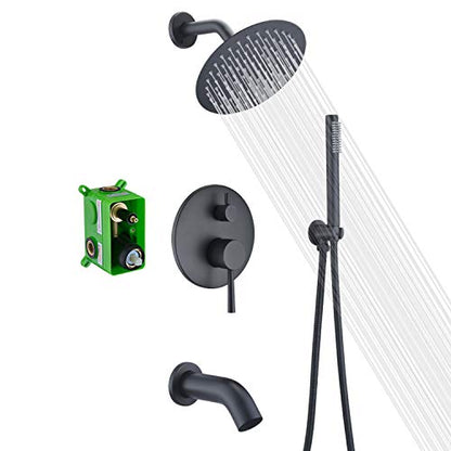 SUMERAIN Matte Black Rain Shower System with 8" Rain Shower Head | Waterfall Tub Spout, Brass Handheld Shower, Shower Faucet Set, Concealed Box Design, Easy to Maintain and Install - color: Matte Black, size: 3 Function