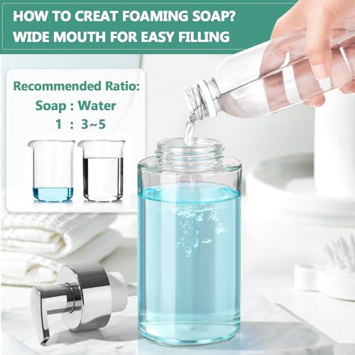 RYTOXILO Glass Soap Dispenser, 10 oz/300ml Foaming Soap Dispenser, 2 Pack Foaming Hand Dispenser for Bathroom & Kitchen, Clear Refillable Foam Soap Bottle with Silver Pump - color: Clear Bottle, size: 10 Fl oz with Silver Pump