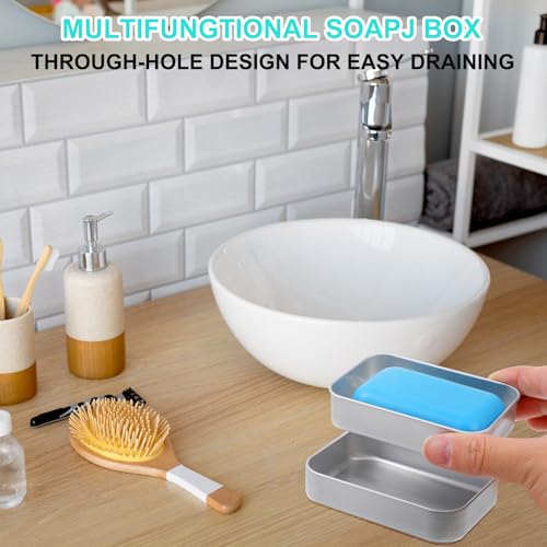 Tyqour Aluminium Travel Soap Container Metal Travel Soap Dish with Lid Self Draining Soap Tin Bar Holder Case Box for Camp Travel Gym Hiking Home Bathroom
