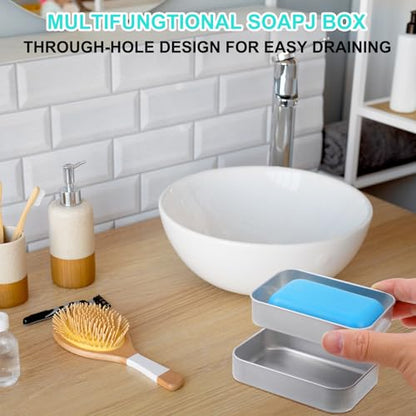 Tyqour Aluminium Travel Soap Container Metal Travel Soap Dish with Lid Self Draining Soap Tin Bar Holder Case Box for Camp Travel Gym Hiking Home Bathroom