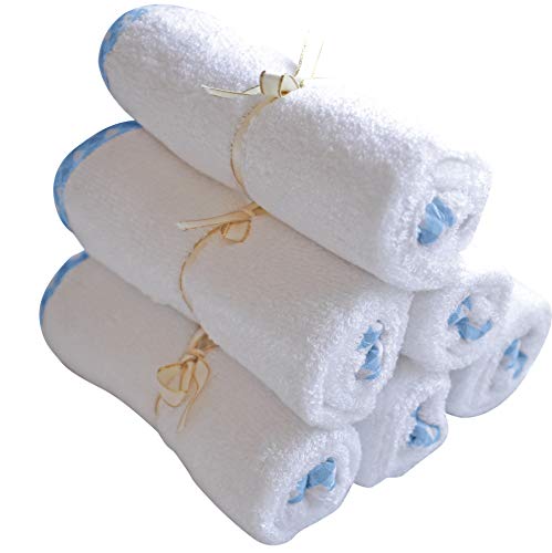 Channing & Yates - Premium Baby Washcloths - (6-Pack) Organic Baby Wash Cloths - Thick, Soft, Plush - Great for Eczema - Face Washcloths (Blue on White) - color: Blue