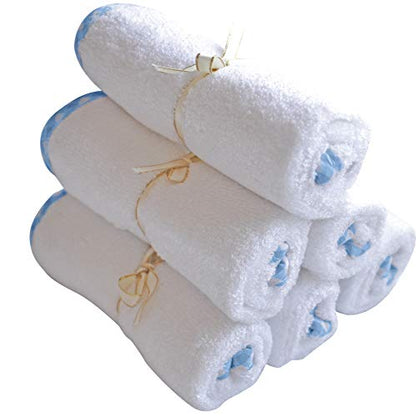 Channing & Yates - Premium Baby Washcloths - (6-Pack) Organic Baby Wash Cloths - Thick, Soft, Plush - Great for Eczema - Face Washcloths (Blue on White) - color: Blue