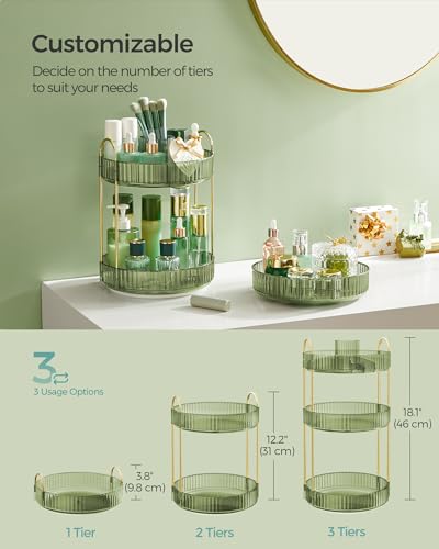 SONGMICS Makeup Organizer, 3-Tier Countertop, Customizable, Pale Green | Customizable skincare organizer countertop, round rotating, toiletries vanity organizer, lazy susan, gift UJKA011C01 - color: Pale Green, style: Round