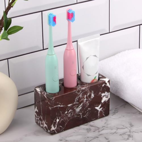 Natural Marble Toothbrush Holder, Rosso Lepanto, 3 Slots | Large Bathroom Organizer Countertop, Ventilation Design, Stone Toothbrush and Toothpaste Stand, Non-Slip Silicone Pads - color: Rosso Lepanto, size: 3 Slots