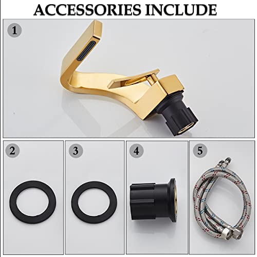 becola Single Hole Bathroom Sink Faucet, Single Handle Hot and Cold Water Mixer Tap, Lavatory Vanity Sink Faucet Including Two US Standard 3/8" Hoses-(Gold) - color: Gold