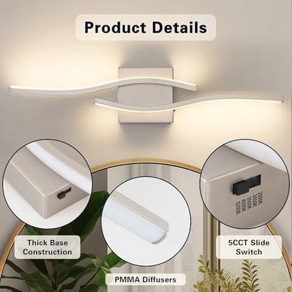 Joossnwell Brushed Nickel Bathroom Vanity Lights Fixtures Over Mirror 5CCT Dimmable Bathroom Light Fixture Modern Vanity Lighting Bar Led Bath Vanity Light 23 Inch Wall Lamp - color: Brushed Nickel, size: 23 inch long
