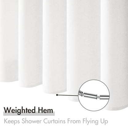MIULEE Linen Fabric Shower Curtain White W60*L72 10 Metal Hooks | Washable, Modern, Heavy Duty, Curtain Set, Waterproof Neutral Thick Cloth Shower Curtains, Bathroom Bathtub - color: White, size: 60"W x 72"L (Pack of 1)