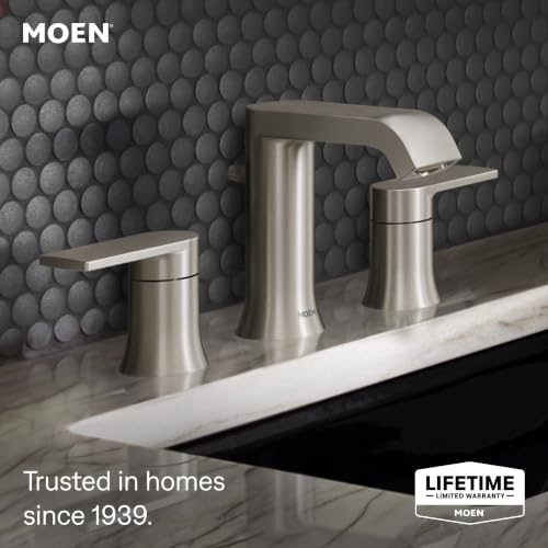 Moen Genta LX Two-Handle High Arc Widespread Bathroom Sink Faucet, for 3-Hole Setups, Valve Included, Brushed Nickel, TV6708BN - color: Brushed Nickel