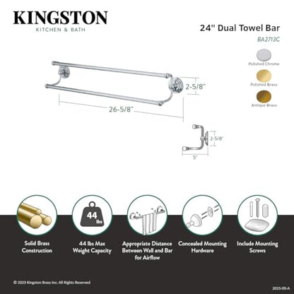 Kingston Brass BA2713C Milano Dual Towel-Bar, 24-Inch, Polished Chrome - color: Polished Chrome