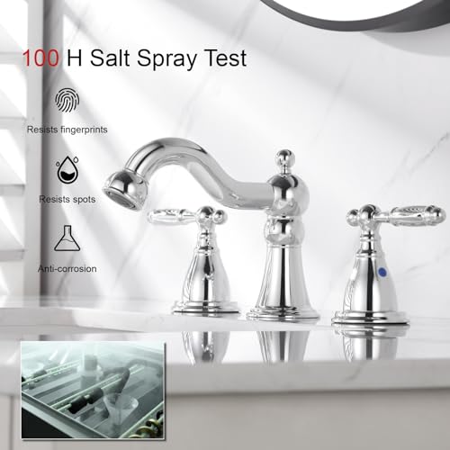 RKF Bathroom Faucets for Sink 3 Chrome 8 inch Widespread Bathroom Sink Faucet with Drain Double Lever Handle Faucet Bathroom Vanity Faucet Basin Mixer Tap WF013-C - color: Chrome