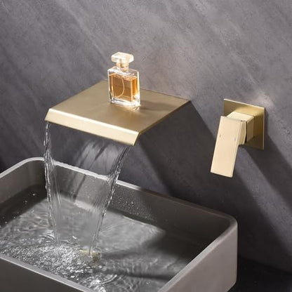 Waterfall Wall Mount Tub Faucet Bathroom Bathtub Faucet Sink Faucet Single Handle Tub Filler Rough-in Valve Included Brushed Gold Modern Basin Mixer Tap
