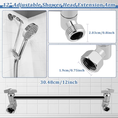 Rain Shower Head Extension 12 Inch Adjustable Rain Shower Head Extension Arm Stainless Steel Shower Head Holder G1/2 Universal Connector Compatible (Chrome Finish) - color: Chrome Finish