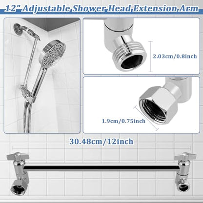 Rain Shower Head Extension 12 Inch Adjustable Rain Shower Head Extension Arm Stainless Steel Shower Head Holder G1/2 Universal Connector Compatible (Chrome Finish) - color: Chrome Finish